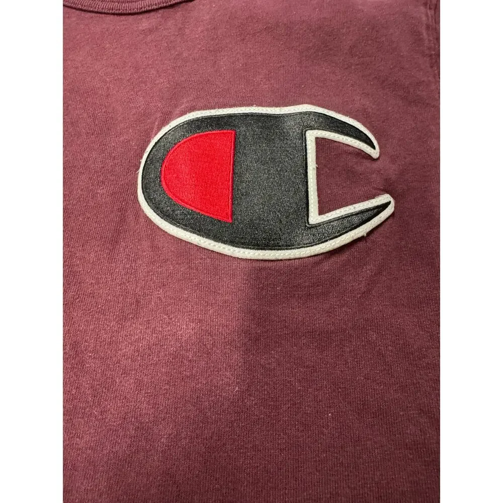 Vintage Champion Big C Logo T-Shirt Large Burgundy Garment Dyed Tee - Picture 4 of 5